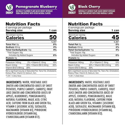 V8 +Energy Black Cherry and Pomegranate Blueberry Juice Energy Drinks, 8 fl oz Can (24 Pack)
