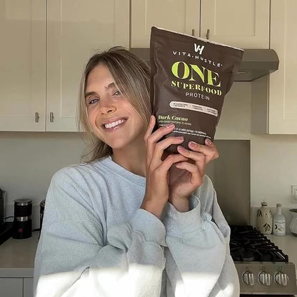 VitaHustle ONE Superfood Protein All-in-One Nutrition Shake, 20g Chocolate Plant Protein, 86 Superfoods, Vitamins, & Minerals, Ashwagandha, Adaptogens, Meal Replacement, 15 Servings