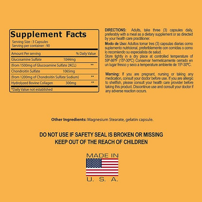 Glucosamine & Chondroitin 1500mg-1200mg with Collagen, (180 Capsules/Pack 1)