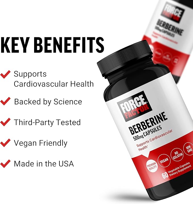 FORCE FACTOR Berberine 500mg Supplement, Cardiovascular 60 Vegetable