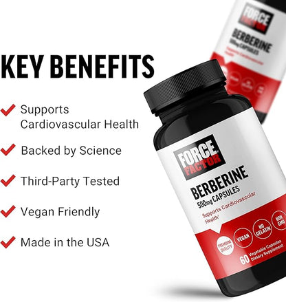 FORCE FACTOR Berberine 500mg Supplement, Cardiovascular 60 Vegetable