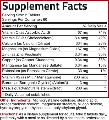 Bronson Bone Health & Strength Complex* 200 MCG K2 as MK7, Plus D3, and 120 Tablets