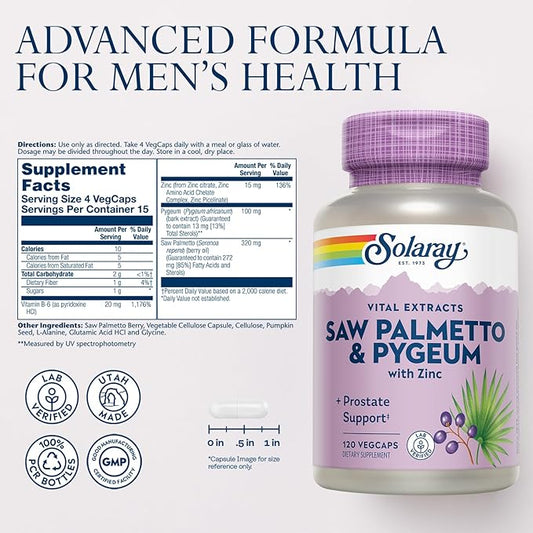 SOLARAY Saw Palmetto and Pygeum B6, Pumpkin (120 VegCaps)