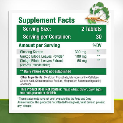 Panax Ginseng and Ginkgo Biloba. Traditional 180 Tablets (3 Bottles)