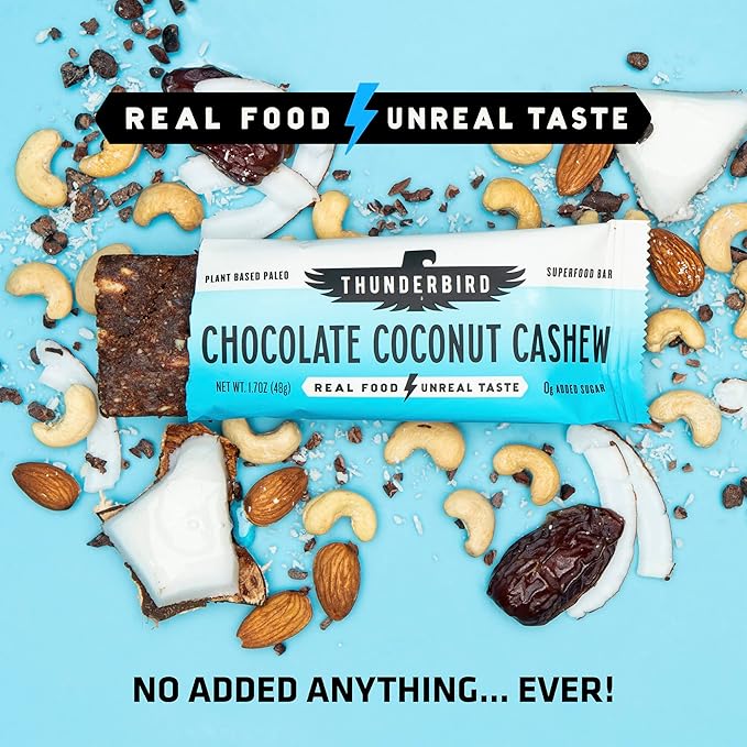 Thunderbird Bars Energy Snack, Gluten-Free Healthy Protein, Real Food, Vegan Paleo, No Added Sugar, Chocolate Coconut Cashew (6 Count, 1.7 oz. Bars)