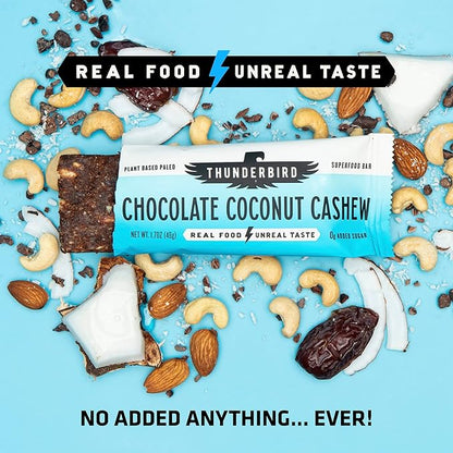 Thunderbird Bars Energy Snack, Gluten-Free Healthy Protein, Real Food, Vegan Paleo, No Added Sugar, Chocolate Coconut Cashew (6 Count, 1.7 oz. Bars)