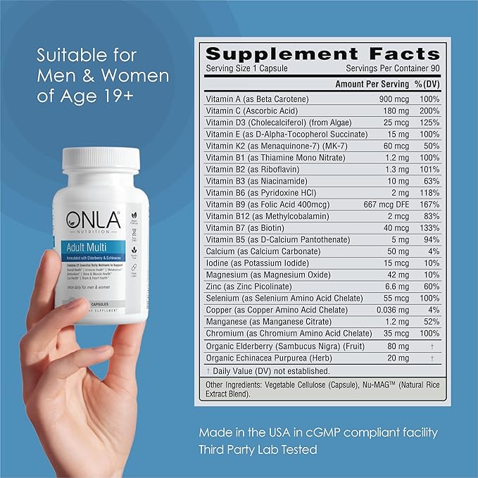 ONLA Elderberry Supplements for Women 80mg 20mg, Zinc, D3, & B6 - 3 Month