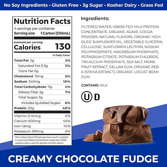 Orgain Clean Protein Shake, Grass Fed Dairy, Creamy Chocolate Fudge - 20g Whey High Protein, Kosher, Ready to Drink, Low Net Carbs, Gluten Free, No Soy Ingredients, 11 Fl Oz (Pack of 4)