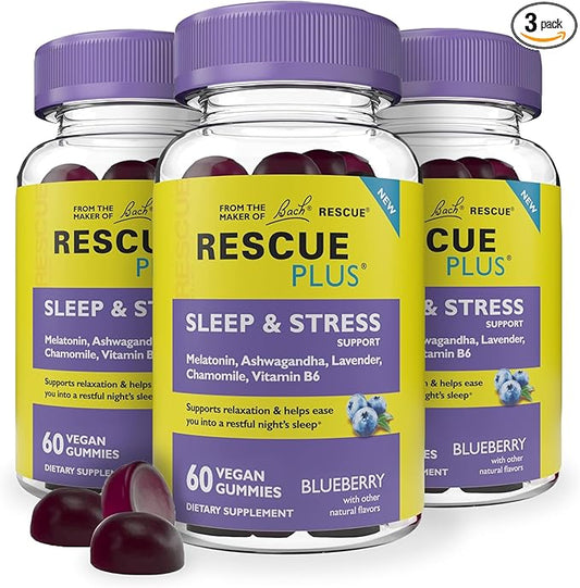 RESCUE Bach PLUS Sleep & Stress 1mg Melatonin, B6, Natural 3 Pack,