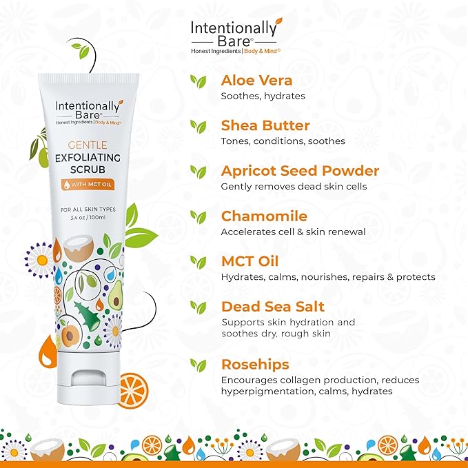 Intentionally Bare Gentle Face Scrub - Pro-Aging Facial Scrub with MCT Oil - Exfoliator for Women's Dry Skin - All Skin Types - 3.4oz