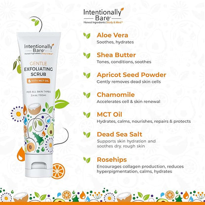 Intentionally Bare Gentle Face Scrub - Pro-Aging Facial Scrub with MCT Oil - Exfoliator for Women's Dry Skin - All Skin Types - 3.4oz