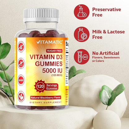Vitamatic Sugar Free Vitamin D3 5000 IU 120 Gummies 120 Servings (5000 IU)