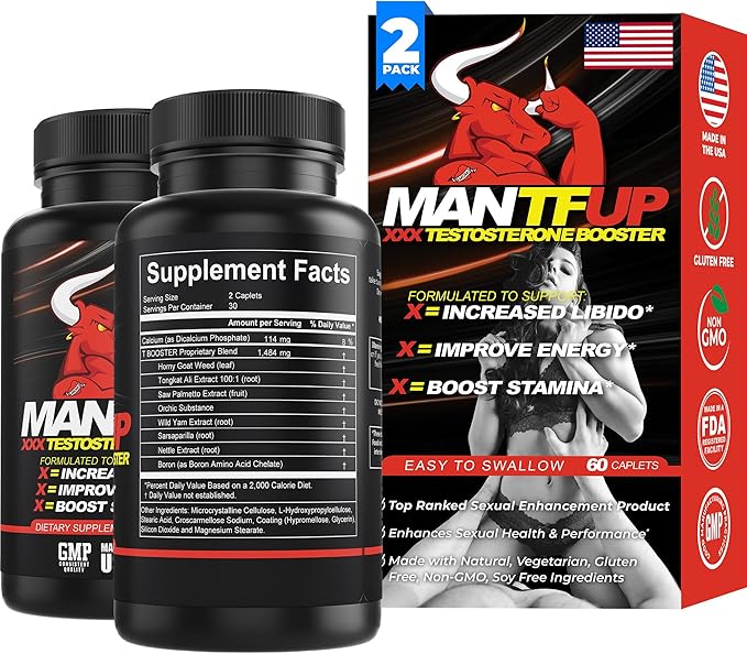 Vitality Enhancer for Men | Fast-Acting Testosterone Booster & Daily Supplement to Support Male Health & Libido | Potenciadores de Testosterona | Made in USA (2 Month Supply, 120 Caplets)