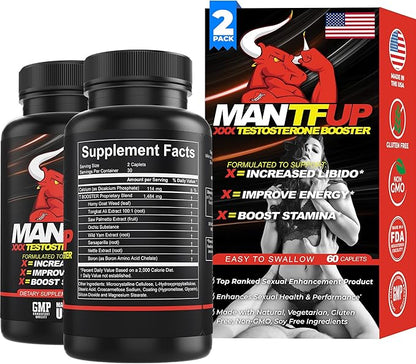 Vitality Enhancer for Men | Fast-Acting Testosterone Booster & Daily Supplement to Support Male Health & Libido | Potenciadores de Testosterona | Made in USA (2 Month Supply, 120 Caplets)