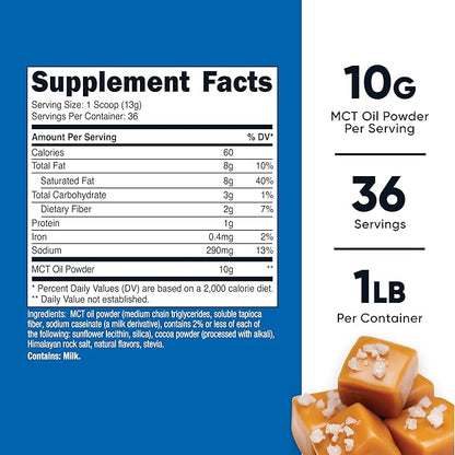 Nutricost Premium MCT Oil Powder (1 LB) (Salted Carmel) - Best for Keto, Ketosis, and Ketogenic Diets - Non-GMO and Gluten Free, Medium Chain Triglyceride