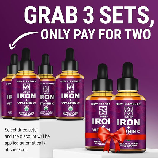 [2 𝐏𝐚𝐜𝐤] Liquid Iron Supplement for Women & Men with Vitamin C 50 mg and Iron 18 mg | Blood Builder for Anemia | Iron Drops | Blood Levels | Immune Support | Non-GMO | Vegan | Gluten-Free