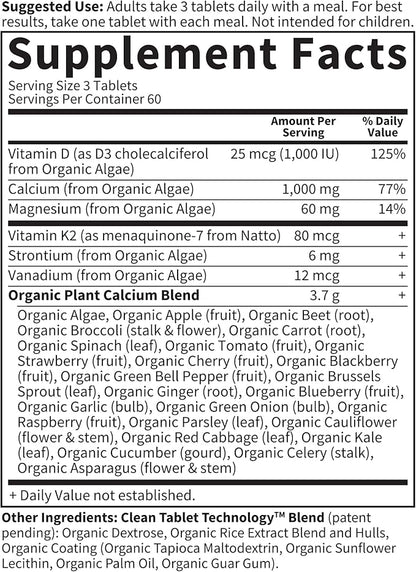 Garden of Life Organics Plant Calcium D3, and MK7, Gluten-Free 60 Day