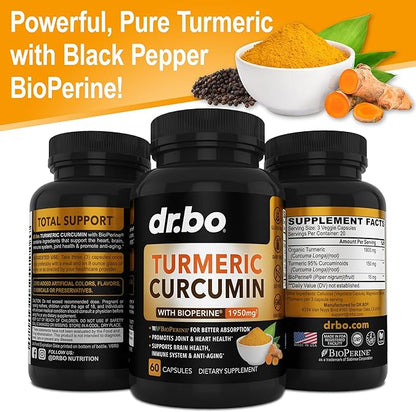 Turmeric Curcumin with BioPerine Supplement Capsules 1950mg Curcuma 60 Turmeric