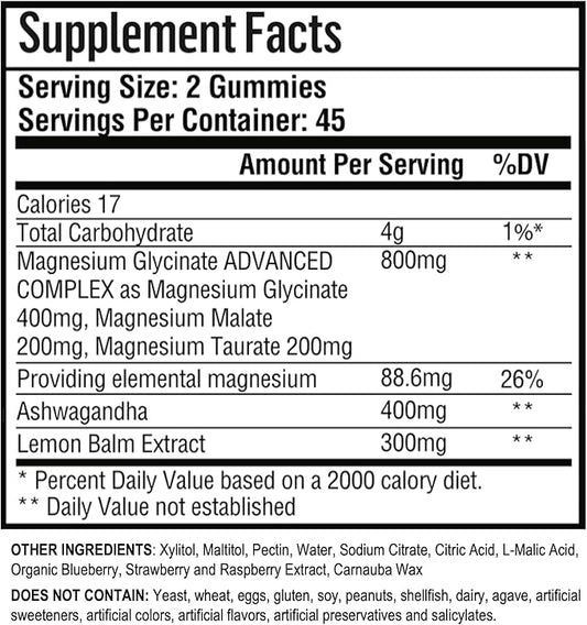 180 CT Calm Magnesium Glycinate Gummies 400 mg/Serv - with Ashwagandha, Magnesium Malate & Taurate - Sugar Free Chews for Adults & Kids Relaxation, Stress Relief, Night Rest, Muscle & Cardio Support