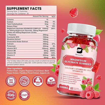 Magnesium Glycinate Gummies, 600Mg Magnesium Supplement Q10, Vitamin, 120 Vegan