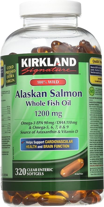 Kirkland Signature 100% Wild Alaskan Salmon 90 EPA 110 DHA 1200mg - 320 Enteric