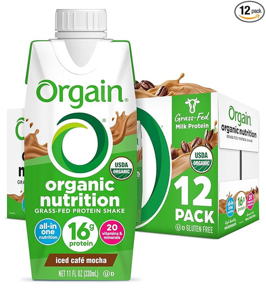 Orgain Organic Nutritional Protein Shake, Iced 16g Grass 20 Vitamins 11 Fl (12 Pack)