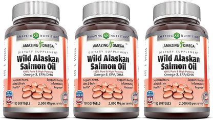 Amazing Omega Wild Alaskan Salmon Oil 2000mg Per Serving Softgels Supplement (180 | 3 Pack)