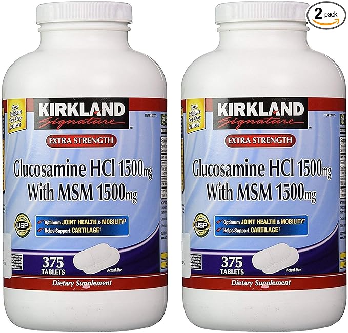 Kirkland Signature Glucosamine HCI (Pack of 2) Extra Strength with MSM,Tablet (375 Count X 2)