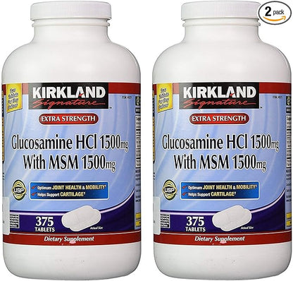 Kirkland Signature Glucosamine HCI (Pack of 2) Extra Strength with MSM,Tablet (375 Count X 2)
