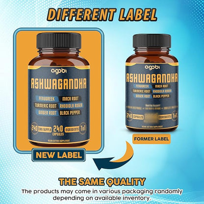240 Capsules - 8 Month Supply - 7in1 Ashwagandha 8050mg - Combined with Fenugreek, Maca, Turmeric, Rhodiola, Ginger, and Black Pepper - Mood, Strength, Spirit and Energy Support Supplement
