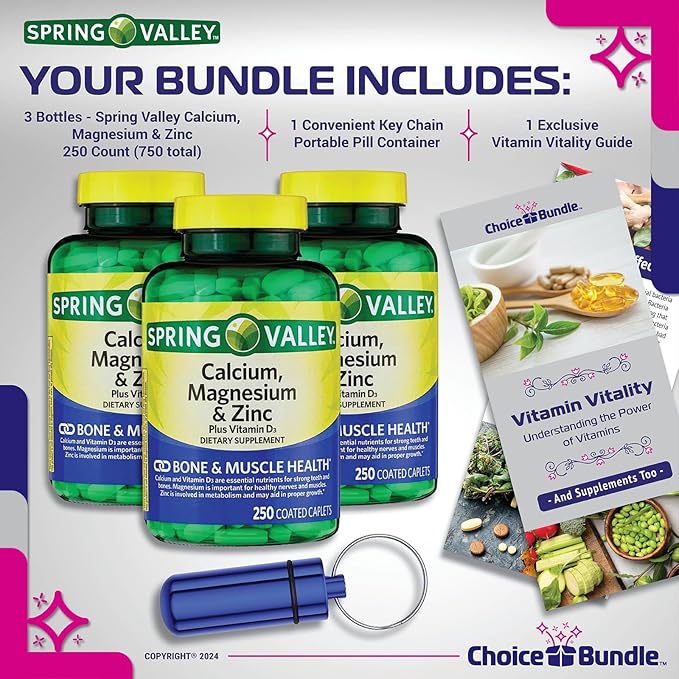 Spring Valley Calcium, Magnesium & Zinc D3 Coated 250 ct 3 pk (750 Total) (5 Items)!