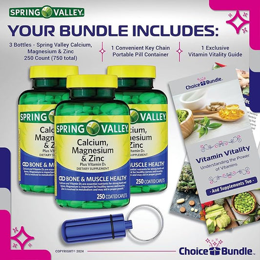 Spring Valley Calcium, Magnesium & Zinc D3 Coated 250 ct 3 pk (750 Total) (5 Items)!