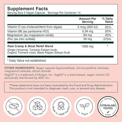 Rael PMS Supplement, Hormone Balance for Women, Relief from Menstrual Cramps, Period Bloating, Mood Swings Treatment with Turmeric, Ginger, Magnesium, No NSAIDs, Vegan (28 Capsules)
