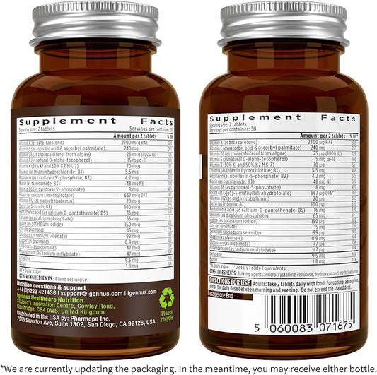 Igennus Methylated Men's Multivitamin, MTHFR Supplement with Active B-Vitamins, 21 Highly Bioavailable Nutrients, Multivitamin for Sustained Release, Clean Label, Non-GMO & Halal 60 Tablets