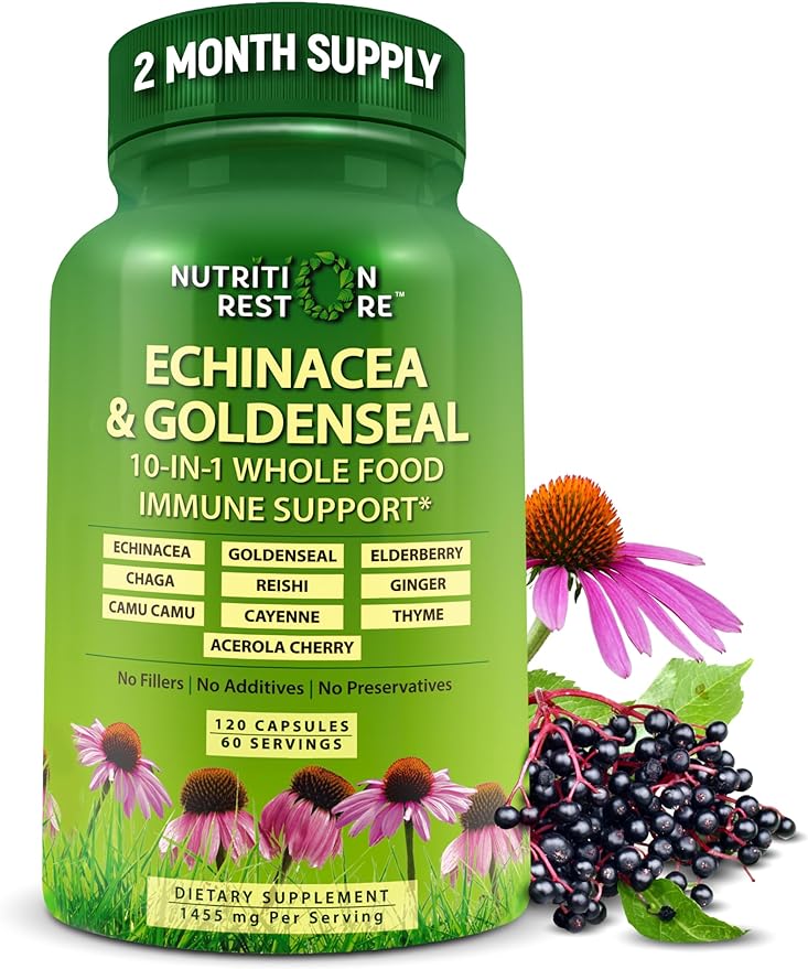 Echinacea Goldenseal Capsules 10 in 1 Immune 1455mg - 2 Month