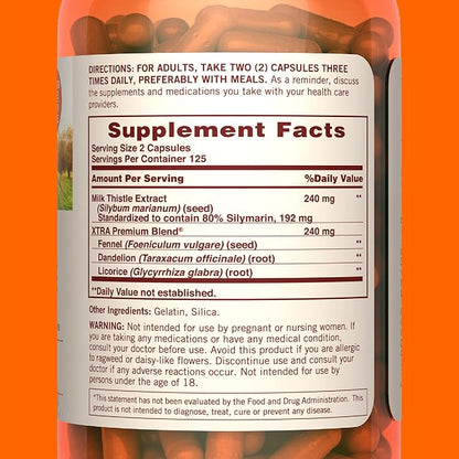 Sundown Standardized Milk Thistle 240 mg, 250 Capsules