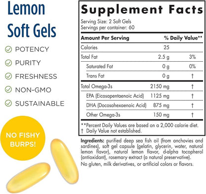 Nordic Naturals ProOmega 2000, Lemon Flavor 120 Soft 2150 mg Omega-3 - 60 Servings