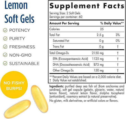 Nordic Naturals ProOmega 2000, Lemon Flavor 120 Soft 2150 mg Omega-3 - 60 Servings