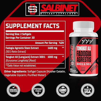 2400mg Fadogia Agrestis Tongkat Ali Supplements - Third Party Tested - 1400mg Fadogia Agrestis & 1000mg Tongkat Ali, Maximum Strength, Muscle Mass & Athletic Performance