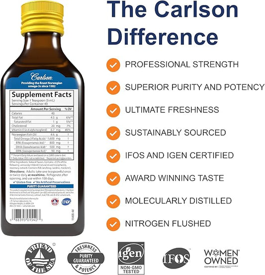 Carlson - The Very Finest Fish 1600 mg Omega-3s, Liquid 200ml, 6.7 6.7 Fl