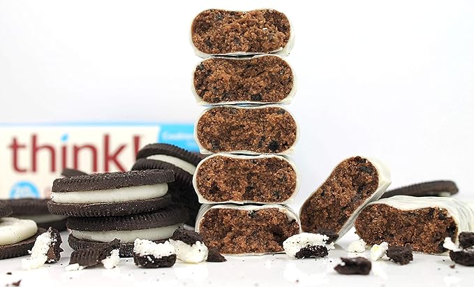 think! Protein Bars, High Protein Snacks, Gluten Free, Sugar Free Energy Bar with Whey Protein Isolate, Cookies and Crème, Nutrition Bars without Artificial Sweeteners, 2.1 Oz (10 Count) (Pack of 5)