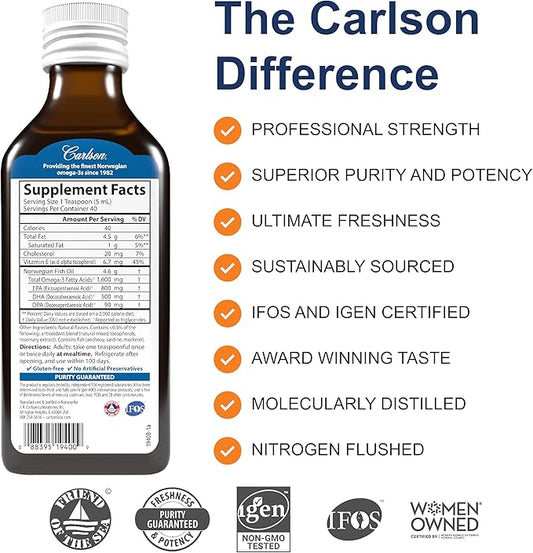 Carlson - The Very Finest Fish 1600 mg Omega-3s, Liquid 200 mL (6.7 Fl
