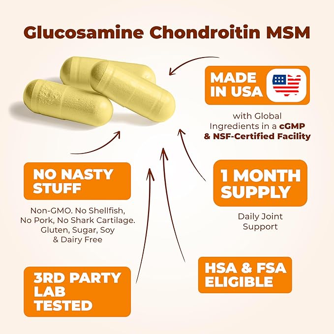 Glucosamine Chondroitin MSM and Turmeric Supplement 1500 mg. 90 Capsules