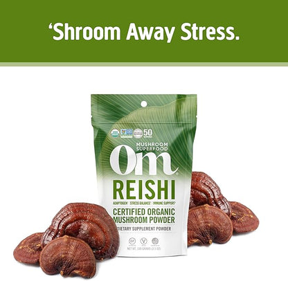 OM MUSHROOM SUPERFOOD Reishi Organic Mushroom Powder, 3.5 Ounce, 50 Servings, Adaptogen, Stress & Immune Support, Superfood Mushroom Supplement