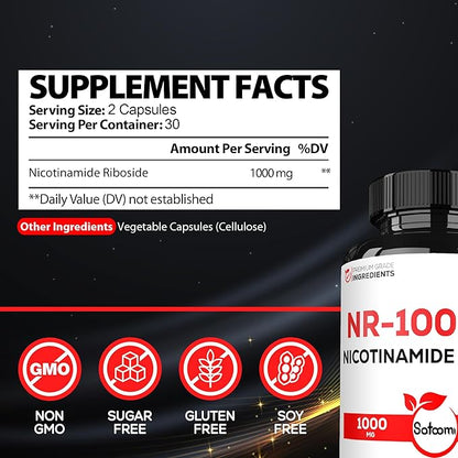 1000mg NAD Supplement with Nicotinamide Riboside NR - Cellular Support, Aging Health, Overall Wellness - 60 Count Supply for 30 Days
