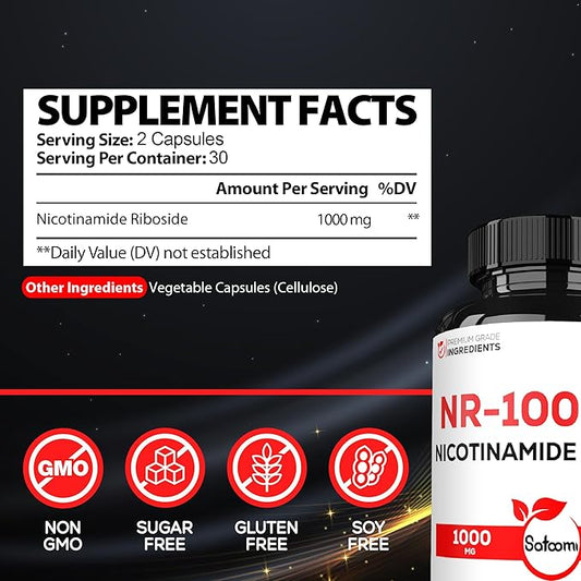1000mg NAD Supplement with Nicotinamide Riboside NR - Cellular Support, Aging Health, Overall Wellness - 60 Count Supply for 30 Days