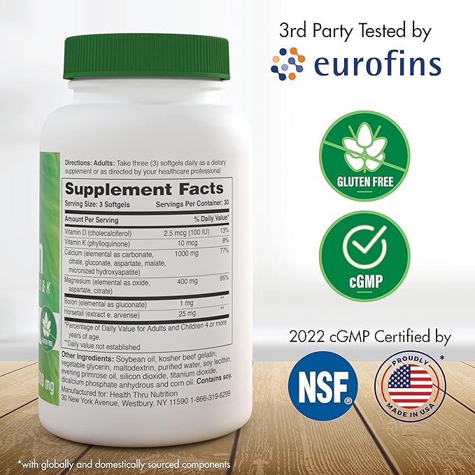 Health Thru Nutrition Calcium 1000mg and 400mg with D3 & (90 Softgels)