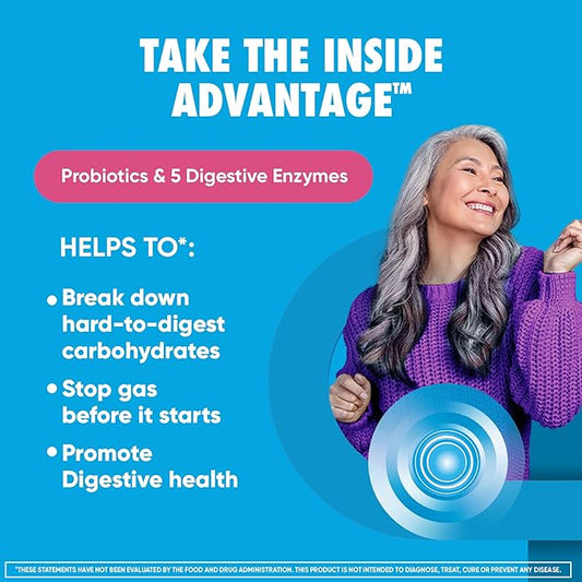 Digestive Advantage Gas Defense, Daily Probiotics for Women & Men Digestive Health with 5 Digestive Enzymes, Supports Gut Health & Stops Gas Before Start, with Immune Support, 32 Capsules