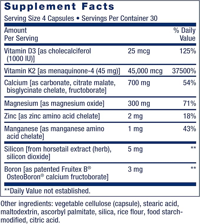 Life Extension Bone Restore Elite Calcium K2, calcium, D3, magnesium, K2, for 120 capsules