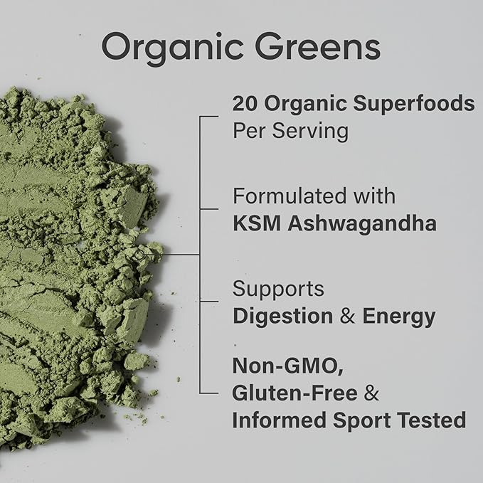 Sports Research® Organic Greens Superfood Powder w/Spirulina & Chlorella, Adaptogens, Enzymes, Probiotics & B Vitamins for Gut & Mood Support* - Vegan, Sugar-Free & Low Cal - 20 Servings